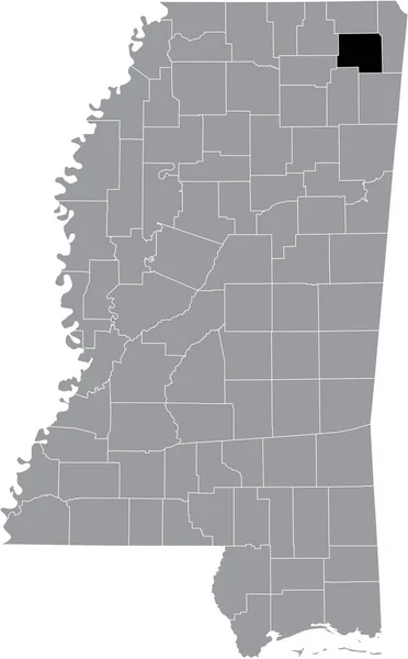 美国密西西比联邦州内的普伦蒂斯县灰色地图上的黑色醒目位置图 — 图库矢量图片