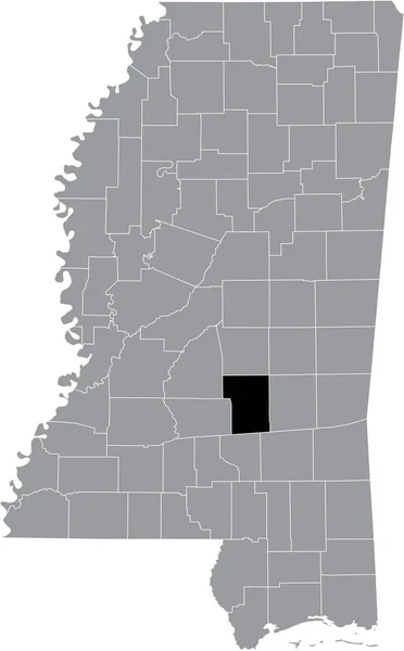 ミシシッピ州 の灰色の地図の中のスミス郡の黒いハイライトされた場所 — ストックベクタ