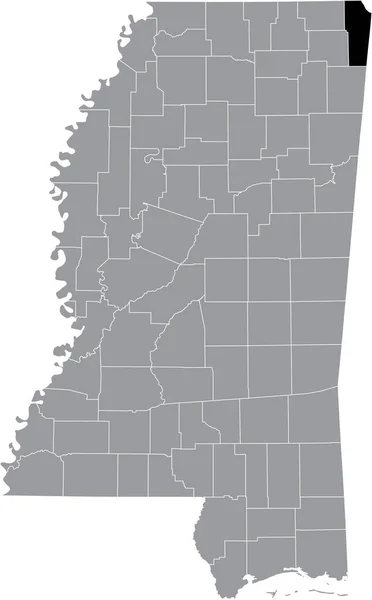 Mapa Ubicación Resaltado Negro Del Condado Tishomingo Dentro Del Mapa — Archivo Imágenes Vectoriales