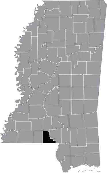 Zwart Gemarkeerde Kaart Van Locatie Van Walthall County Grijze Kaart — Stockvector