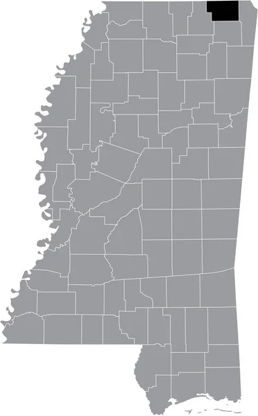 Mississippi Federal Eyaleti Nin Gri Haritasında Alcorn County Nin Siyah — Stok Vektör