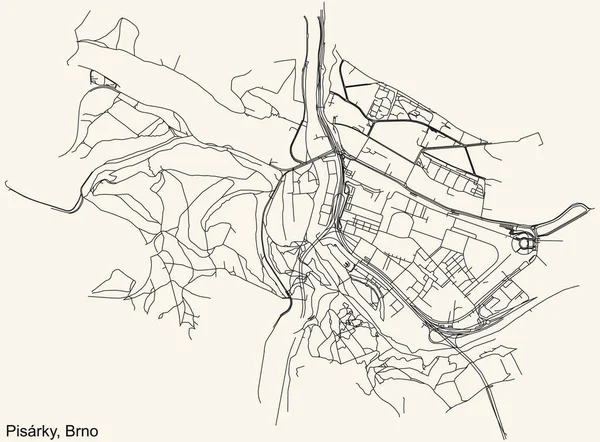 Detaillierte Straßenkarte Auf Beigefarbenem Hintergrund Des Katastergebiets Brnnsk Pisrky Der — Stockvektor