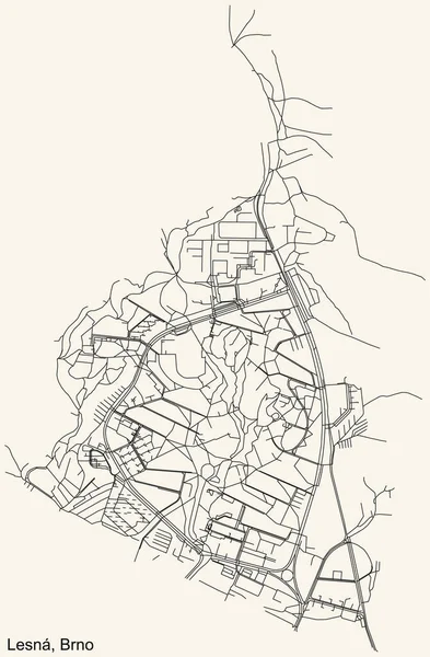 Detaillierte Navigation Stadtplan Auf Beigem Hintergrund Des Katasterbereichs Der Brünner — Stockvektor