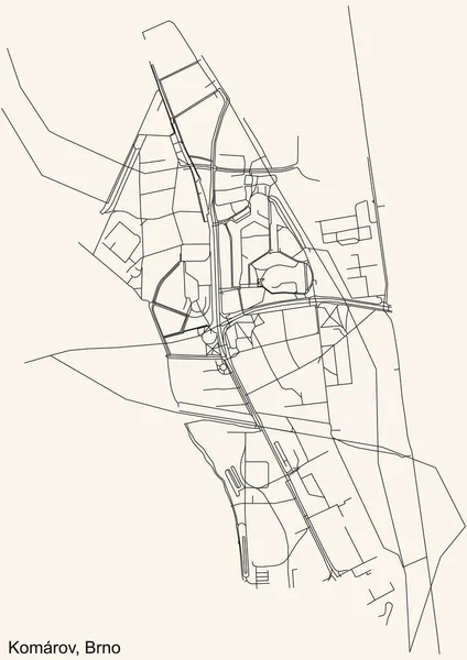Detaillierte Straßenkarte Auf Beigefarbenem Hintergrund Des Katasterbezirks Komrov Der Tschechischen — Stockvektor