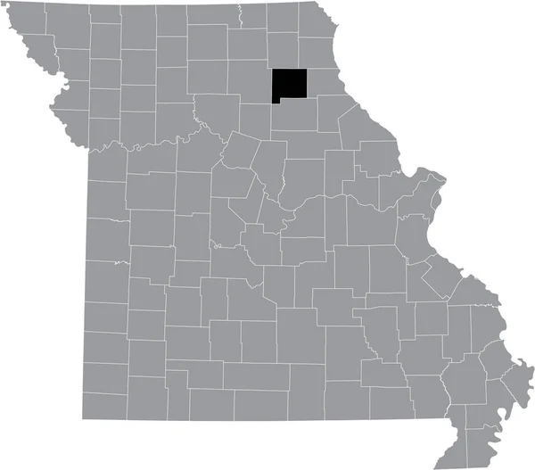 美国密苏里州谢尔比县内灰色地图的黑色突出显示位置图 — 图库矢量图片