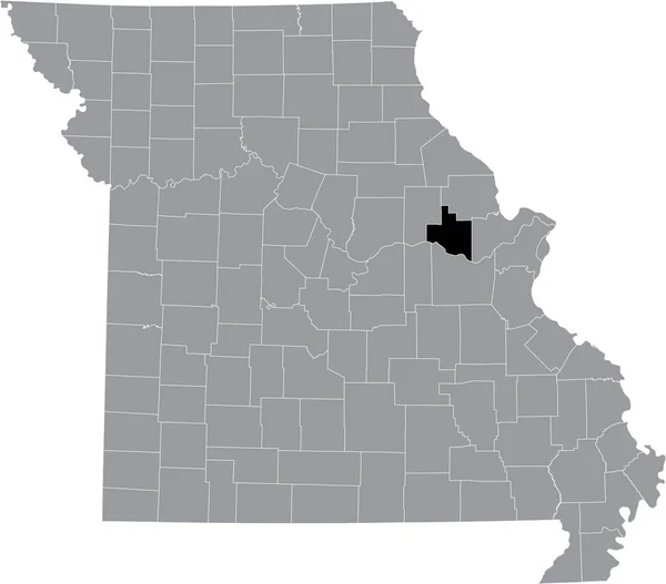 米国ミズーリ州の灰色の地図の中のウォーレン郡の黒い強調表示された場所 — ストックベクタ