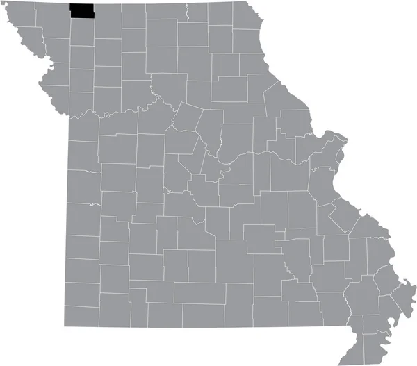 ミズーリ州 の灰色の地図の中のワース郡の黒い強調表示された場所 — ストックベクタ