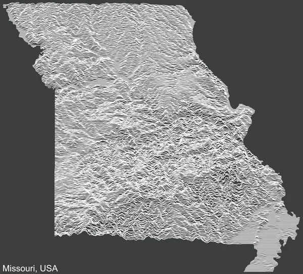 Mapa Topográfico Relevo Negativo Estado Federal Missouri Eua Com Linhas —  Vetores de Stock