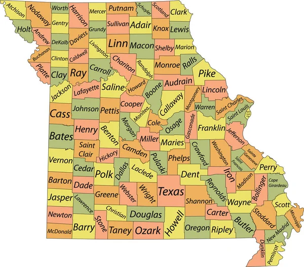 Carta Vettoriale Pastello Dello Stato Federale Del Missouri Usa Con — Vettoriale Stock