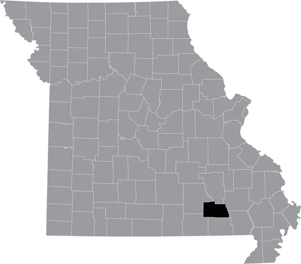アメリカ合衆国ミズーリ州の灰色の地図の中のカーター郡の黒いハイライトされた場所 — ストックベクタ
