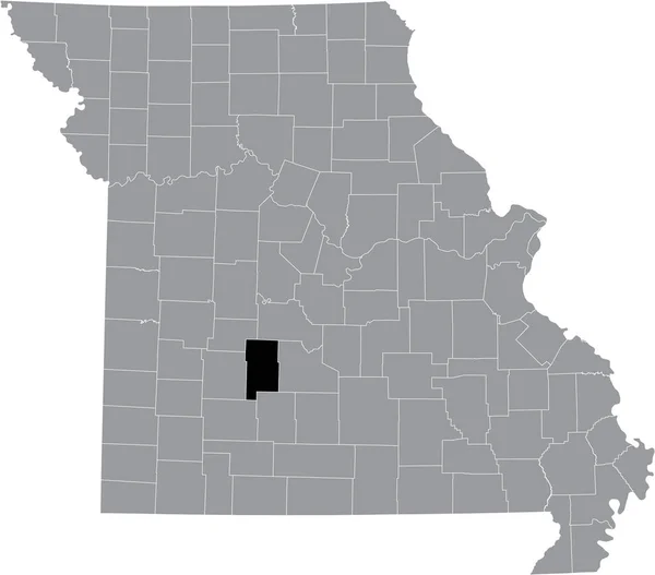 Abd Nin Missouri Eyaletinin Gri Haritasında Dallas County Nin Siyah — Stok Vektör