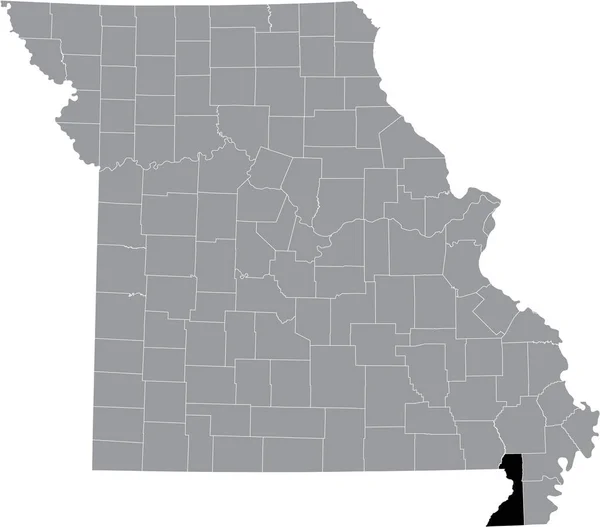 Preto Destaque Mapa Localização Condado Dunklin Dentro Mapa Cinza Estado — Vetor de Stock