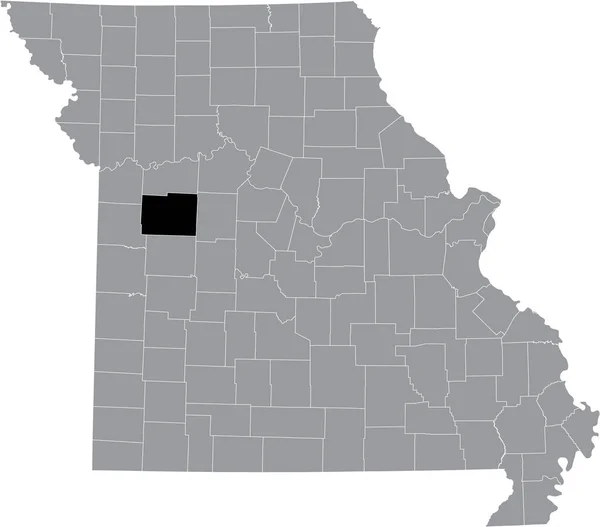 Czarna Zaznaczona Mapa Hrabstwa Johnson Wewnątrz Szarej Mapy Stanu Missouri — Wektor stockowy