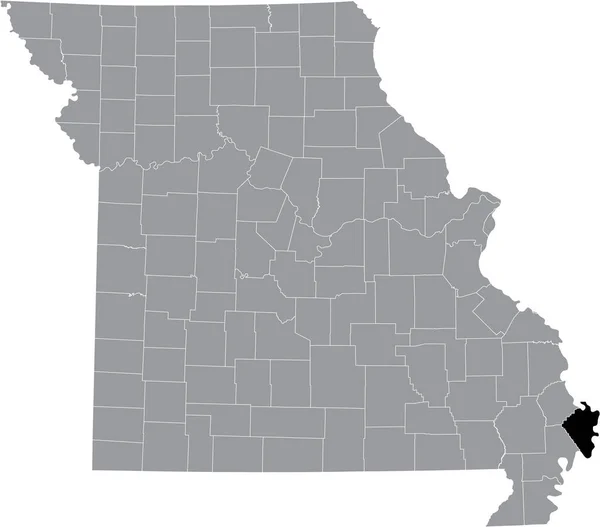 Zwart Gemarkeerde Kaart Van Locatie Van Mississippi County Grijze Kaart — Stockvector