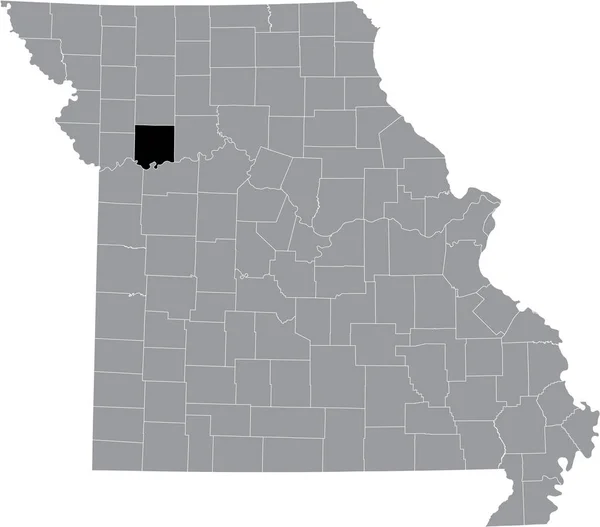 ミズーリ州 の灰色の地図の中のレイ郡の黒いハイライトされた場所 — ストックベクタ