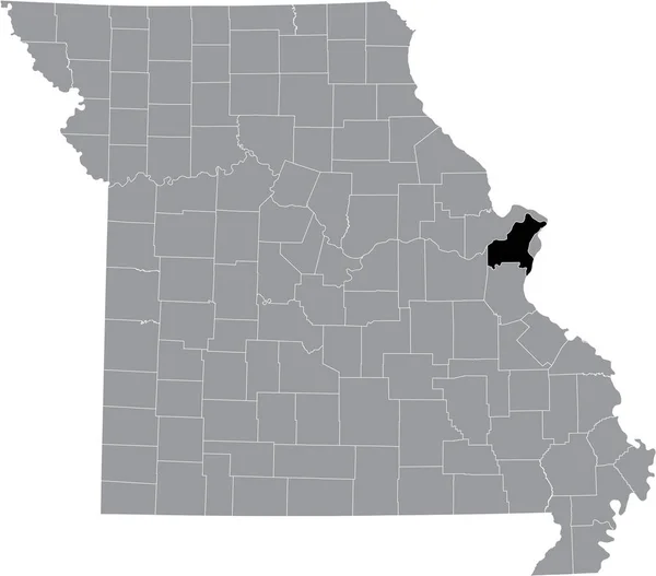 美国密苏里州内的圣路易斯县灰色地图上的黑色醒目位置图 — 图库矢量图片