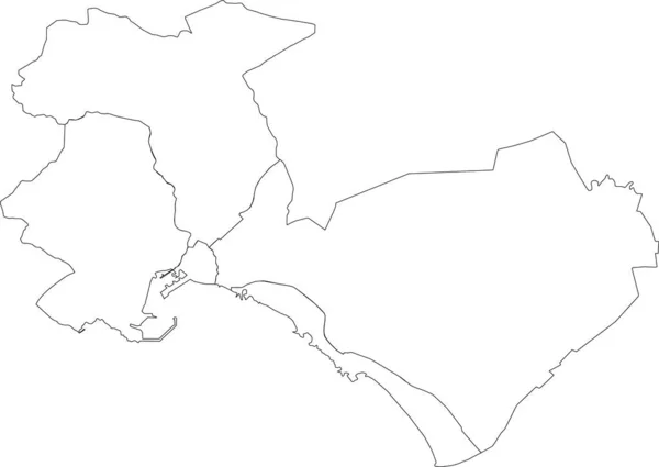 Simple Mapa Vectorial Blanco Blanco Con Bordes Negros Los Distritos — Vector de stock