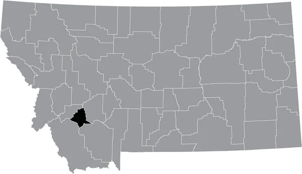 Preto Destaque Mapa Localização Condado Silver Bow Dentro Mapa Cinza —  Vetores de Stock