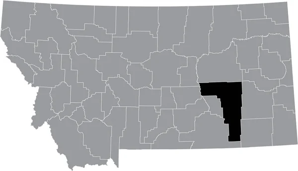 Schwarz Hervorgehobene Lagekarte Des Rosebud County Innerhalb Der Grauen Karte — Stockvektor