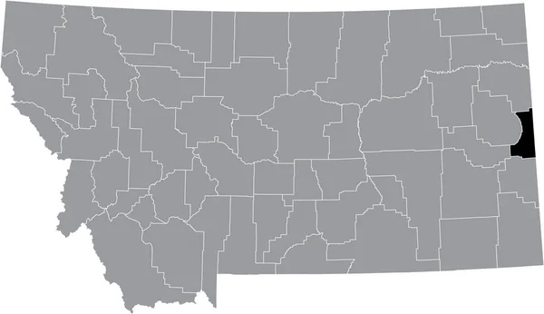 Mapa Ubicación Resaltado Negro Del Condado Wibaux Dentro Del Mapa — Vector de stock