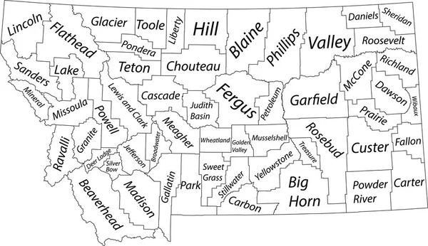 Mapa Vectorial Blanco Del Estado Federal Montana Con Fronteras Negras — Archivo Imágenes Vectoriales