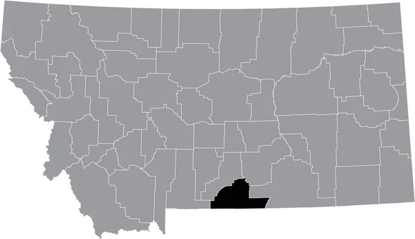 アメリカ合衆国モンタナ州の灰色の地図の中の炭素郡の黒いハイライトされた場所 — ストックベクタ