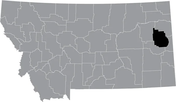 Preto Destaque Mapa Localização Condado Dawson Dentro Mapa Cinza Estado —  Vetores de Stock