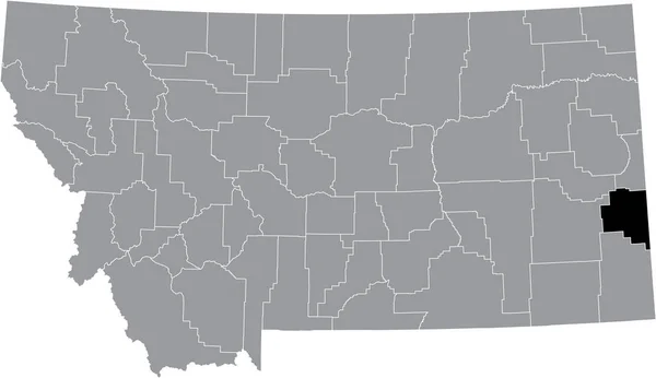 联邦蒙大拿州内的Fallon县灰色地图的黑色突出显示位置图 — 图库矢量图片