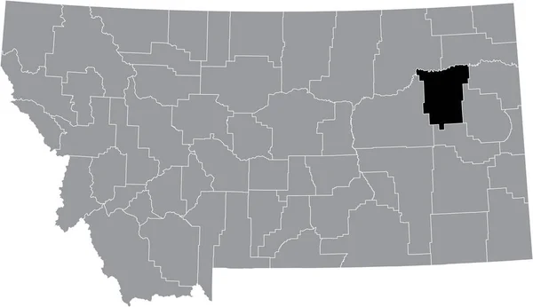 Abd Nin Montana Eyaletinin Gri Haritasında Mccone County Nin Siyah — Stok Vektör