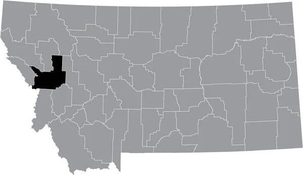 Zwart Gemarkeerde Kaart Van Locatie Van Missoula County Grijze Kaart — Stockvector