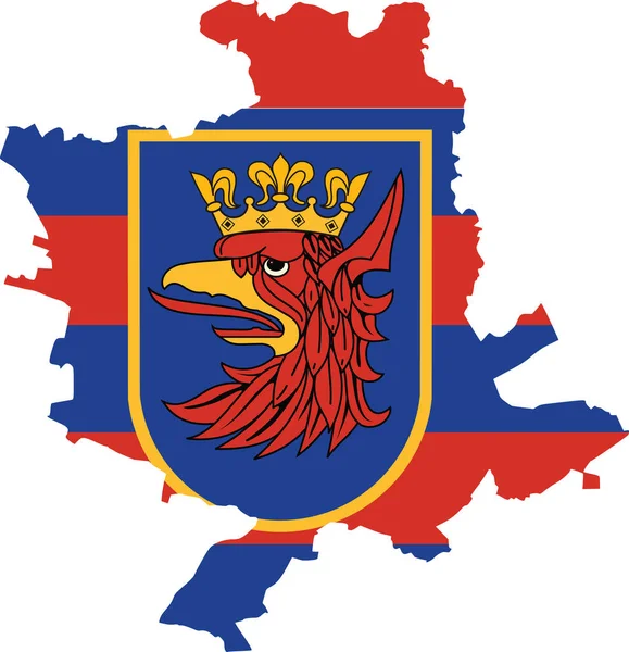 ポーランド シュチェチン地方の首都の簡単なベクトル行政旗地図 — ストックベクタ