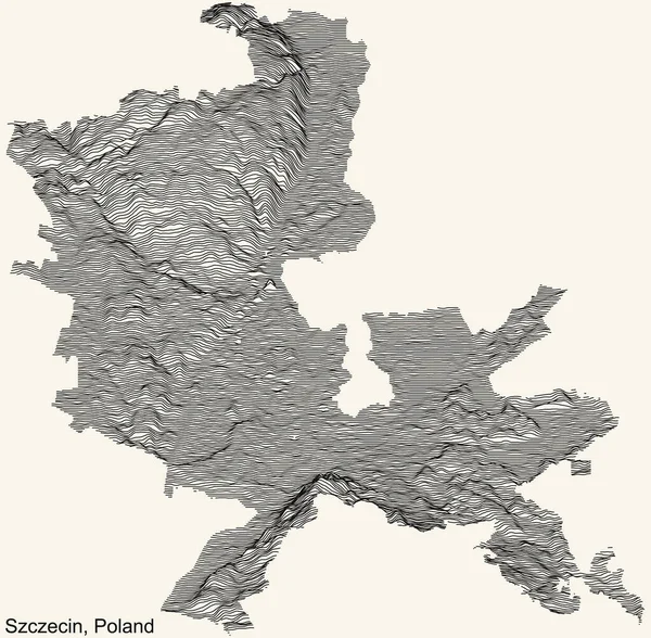 Mappa Topografica Rilievo Positivo Della Città Szczecin Polonia Con Linee — Vettoriale Stock