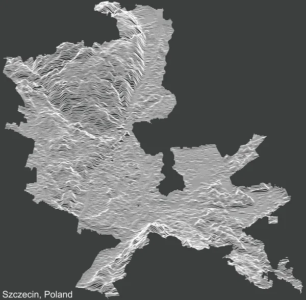 Топографічна Негативна Рельєфна Карта Міста Щецин Польща Білими Контурними Лініями — стоковий вектор