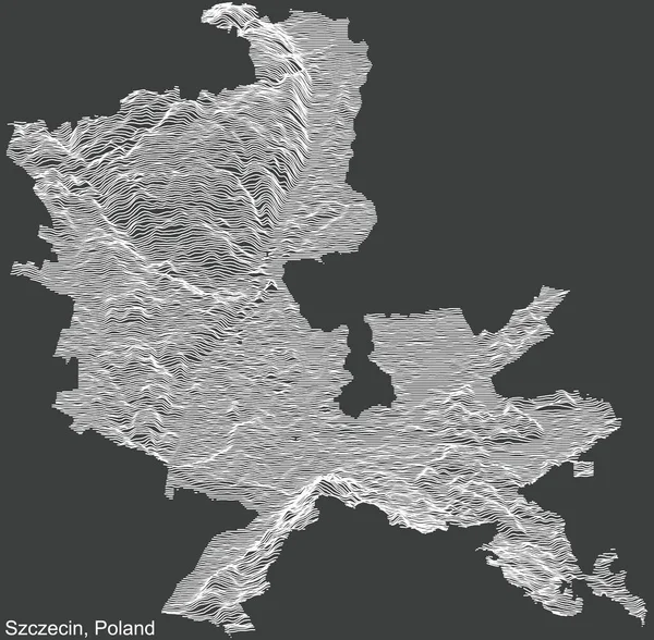 Topográfico Mapa Relevo Negativo Cidade Szczecin Polônia Com Linhas Contorno — Vetor de Stock