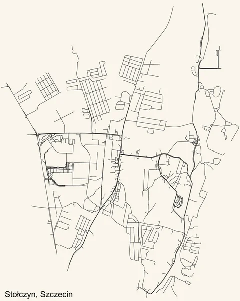 Подробная Карта Дорог Городской Навигации Винтажном Бежевом Фоне Квартала Сточин — стоковый вектор