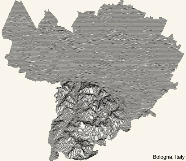 ボローニャ市の地形正の救済地図 ベージュの背景に黒い輪郭線でイタリア — ストックベクタ