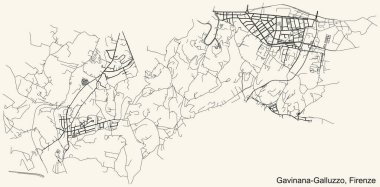 İtalya 'nın bölgesel başkenti Floransa' nın Quartiere 3 Gavinana-Galluzzo semtinin klasik bej arka planında ayrıntılı navigasyon şehir yolları haritası