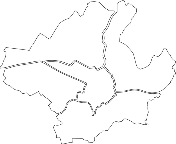 Carte Vectorielle Blanche Vierge Simple Avec Les Frontières Noires Des — Image vectorielle