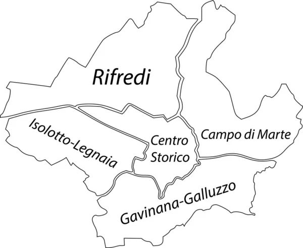 Semplice Mappa Vettoriale Bianca Con Bordi Neri Targhette Dei Quartieri — Vettoriale Stock