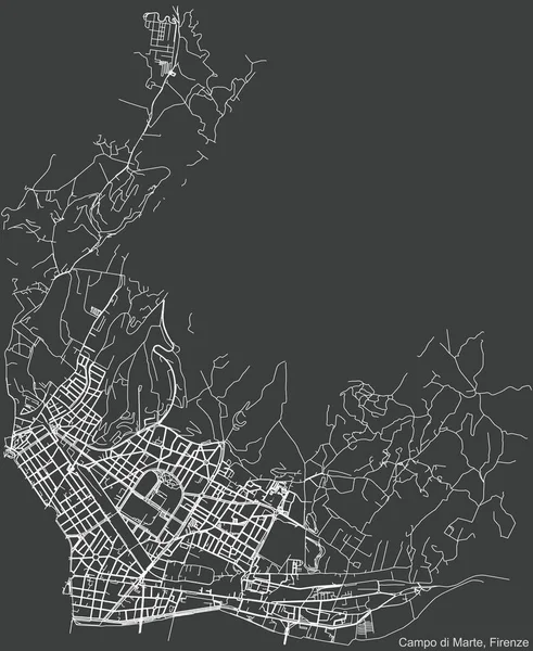 Detailní Negativní Navigace Městské Ulice Mapa Tmavě Šedém Pozadí Čtvrti — Stockový vektor