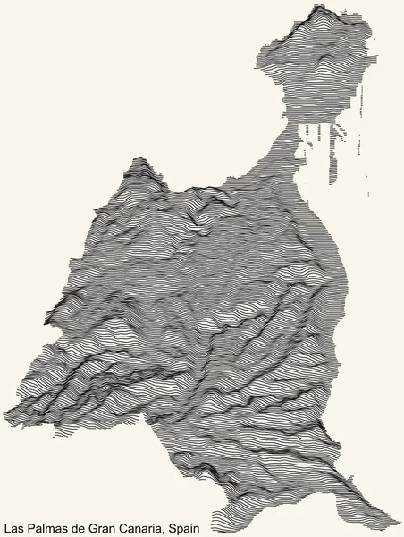 スペインのラス パルマス市の地形正の救済地図ベージュの背景に黒い輪郭線 — ストックベクタ