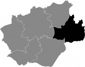 Schwarze Lagekarte des Bezirks Bochum-Ost innerhalb der grauen Stadtbezirkskarte der deutschen Landeshauptstadt Bochum, Deutschland