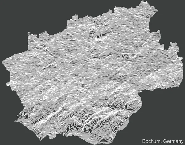 德国博齐姆市地形负浮雕图 深灰色背景上有白色等高线 — 图库矢量图片