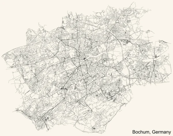 ドイツ ボフムのドイツ地方首都のヴィンテージベージュの背景にある詳細なナビゲーション都市道路地図 — ストックベクタ