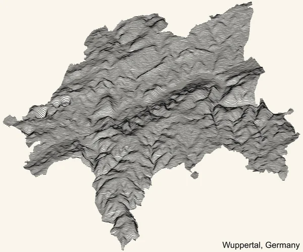 ベージュの背景に黒い輪郭線でドイツのヴッパタール市の地形正の救済マップ — ストックベクタ