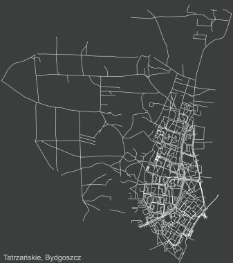 Polonya 'nın bölgesel başkenti Bydgoszcz, Polonya' nın çeyrek Tatrzaskie bölgesinin koyu gri arkaplan üzerinde ayrıntılı olumsuz navigasyon kentsel yol haritası
