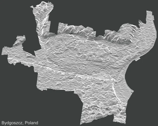 Топографическая Негативная Рельефная Карта Города Быдгощ Польша Белыми Контурными Линиями — стоковый вектор