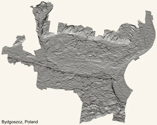 Polonya Nın Bydgoszcz Şehrinin Topografik Pozitif Yardım Haritası Bej Arka — Stok Vektör