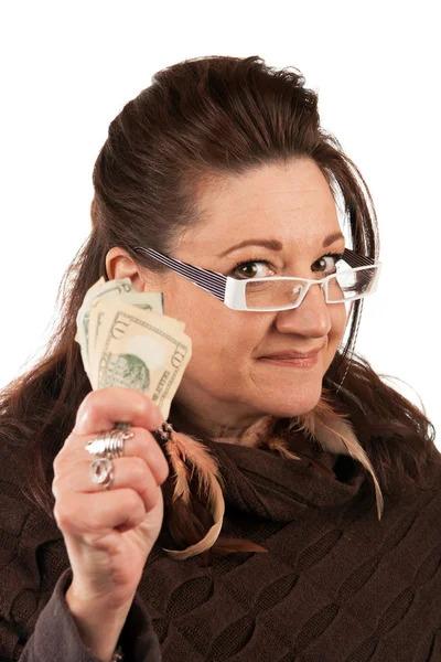 Donna che detiene contanti — Foto Stock