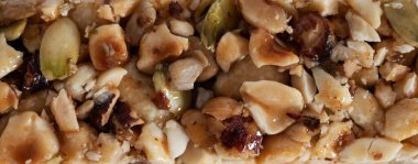 Tasty Cereal bar with nuts texture. Bio. 